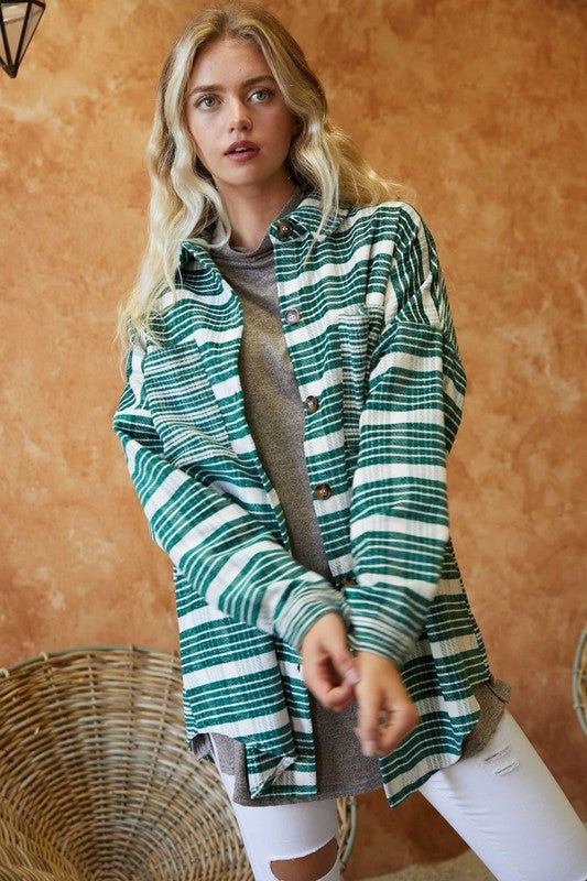 Davi & Dani | Stripe Button Down Long Sleeve Shacket - us.meeeshop