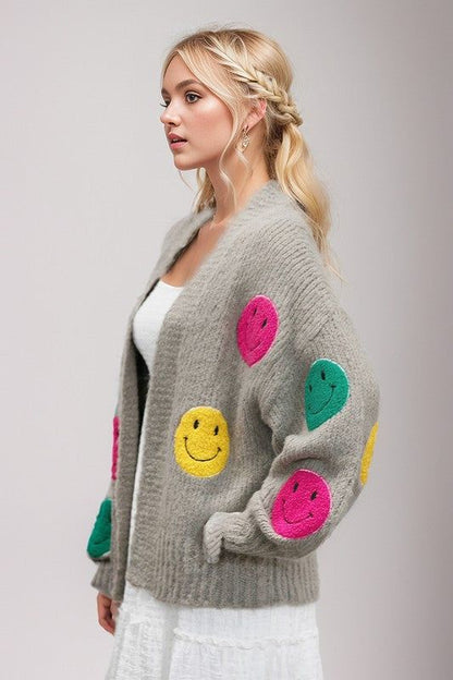 Davi & Dani The Fuzzy Smile Long Bell Sleeve Knit Cardigan us.meeeshop - 