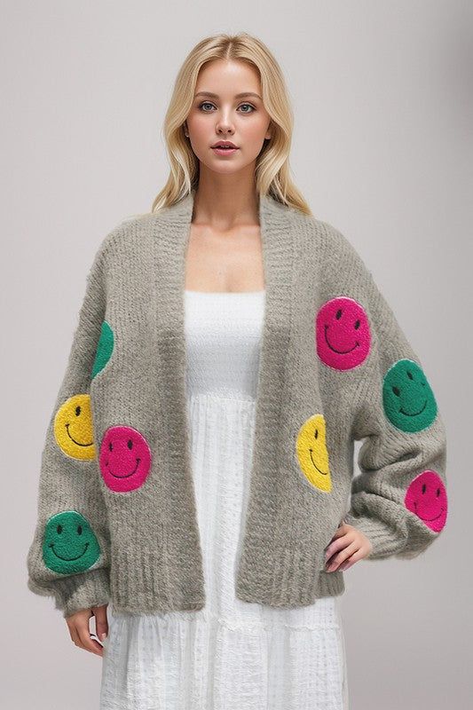 Davi & Dani The Fuzzy Smile Long Bell Sleeve Knit Cardigan us.meeeshop - Shirts & Tops