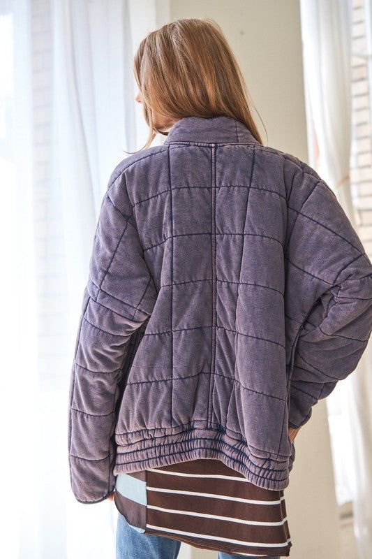 Davi & Dani Washed Soft Comfy Quilting Zip Closure Jacket us.meeeshop - 