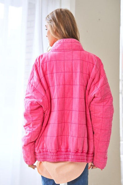 Davi & Dani Washed Soft Comfy Quilting Zip Closure Jacket us.meeeshop - 