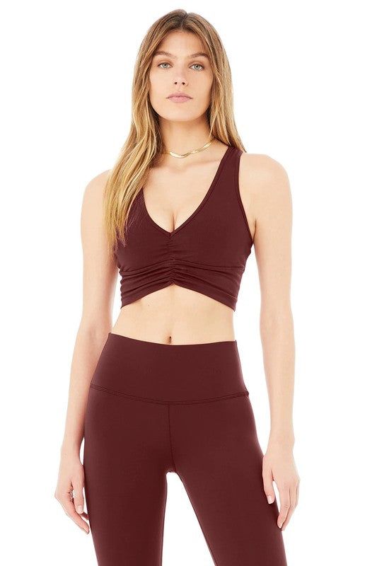 Deep V Drawstring Sports Bra Buttery Soft Fabric us.meeeshop - 