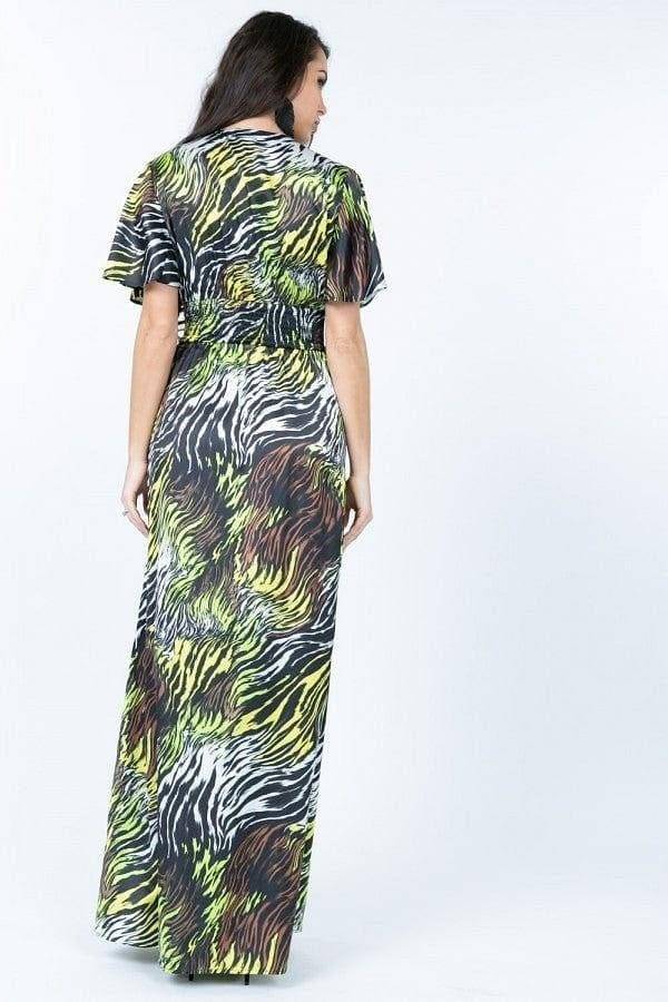 Deep V Neck Slit Zebra Print Long Dress | us.meeeshop