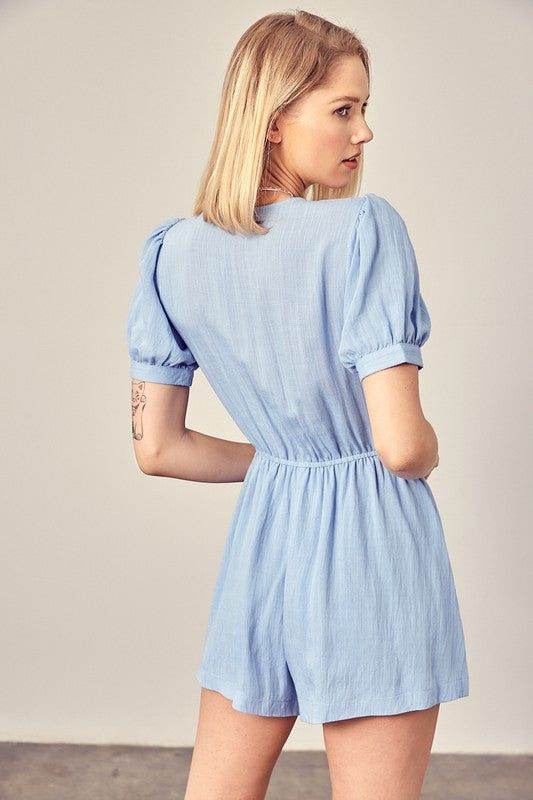 Deep V Neck Front Tie Romper - us.meeeshop