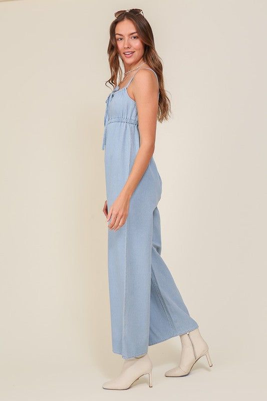 Denim Blue Sleeveless Jumpsuit With Self Front Tie us.meeeshop - 