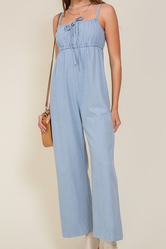 Denim Blue Sleeveless Jumpsuit With Self Front Tie us.meeeshop - 