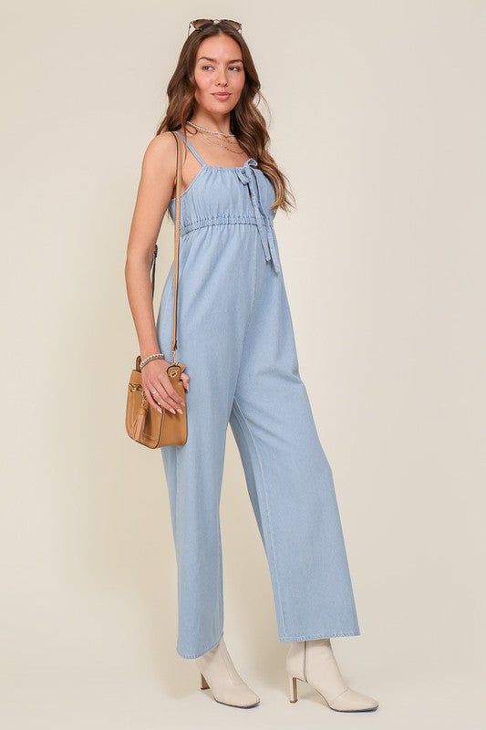 Denim Blue Sleeveless Jumpsuit With Self Front Tie us.meeeshop - 