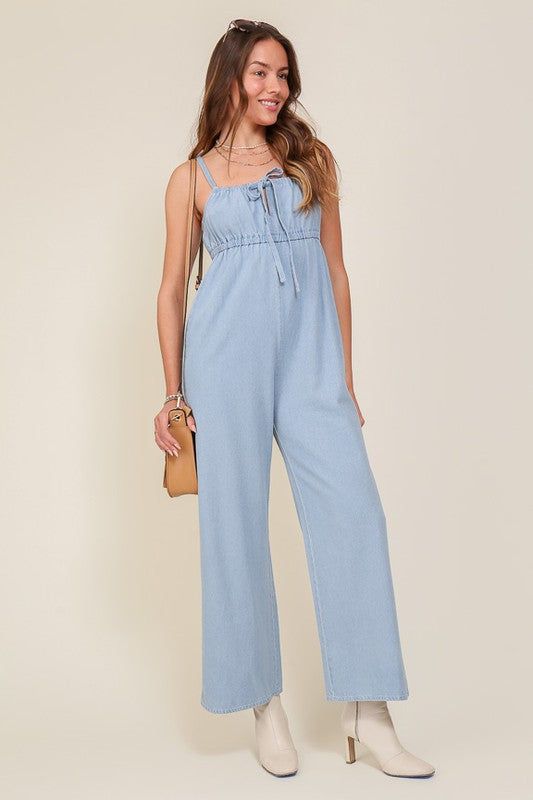 Denim Blue Sleeveless Jumpsuit With Self Front Tie us.meeeshop - 