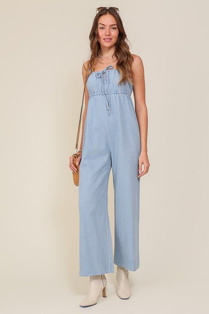 Denim Blue Sleeveless Jumpsuit With Self Front Tie us.meeeshop - 