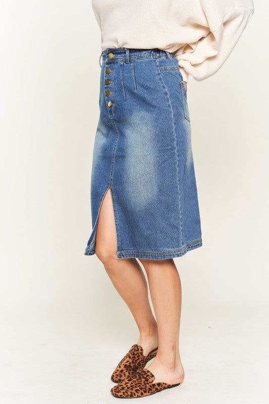 Denim button down front midi skirt us.meeeshop - 