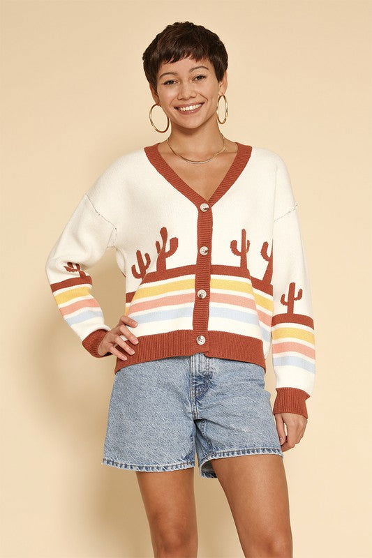 Desert retro stripe cardigan us.meeeshop - 