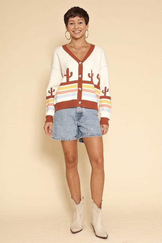 Desert retro stripe cardigan us.meeeshop - 