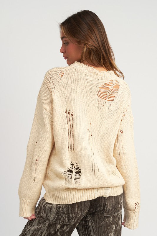 Distressed Oversized Sweater | us.meeeshop