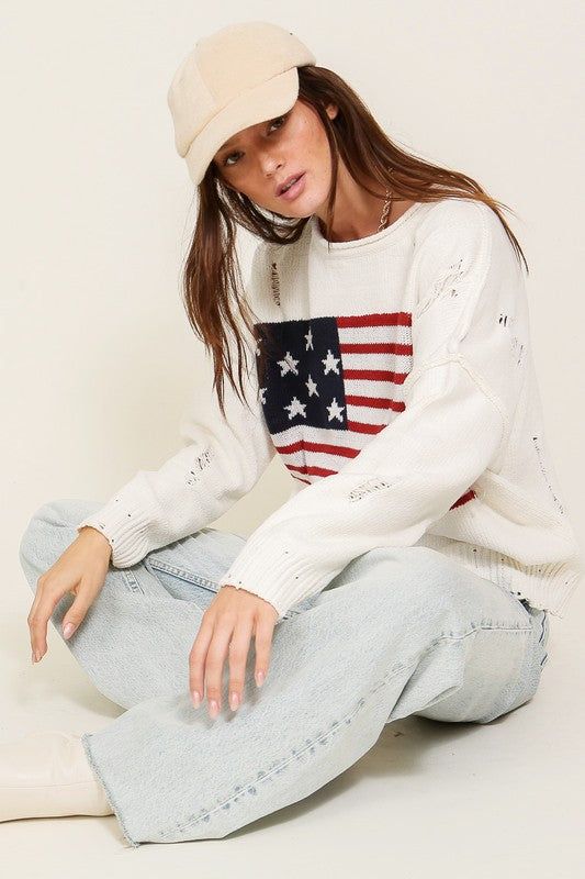 Distressed USA Logo Sweater us.meeeshop - 