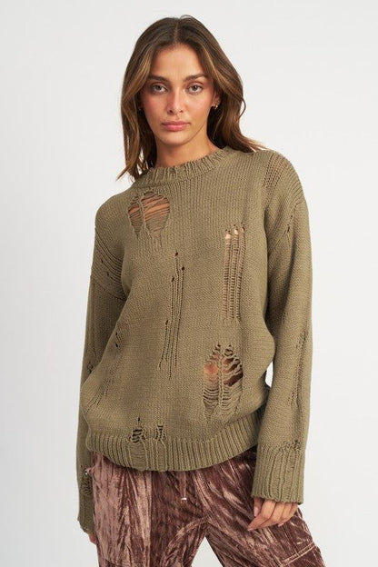 Women's Distressed Oversized Sweater - us.meeeshop