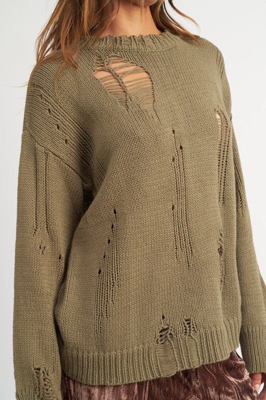 Women's Distressed Oversized Sweater - us.meeeshop