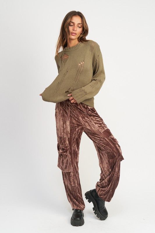 Women's Distressed Oversized Sweater - us.meeeshop