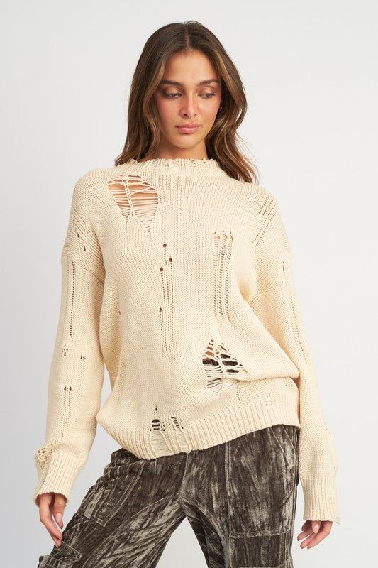 Women's Distressed Oversized Sweater - us.meeeshop