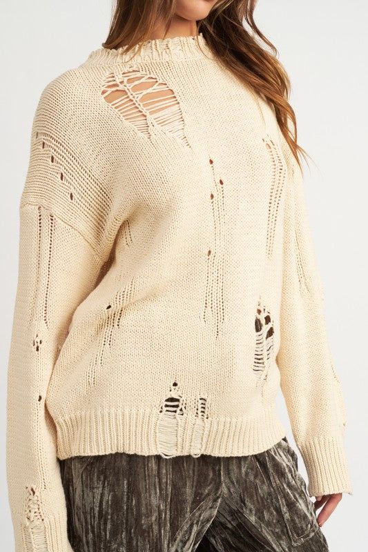 Women's Distressed Oversized Sweater - us.meeeshop