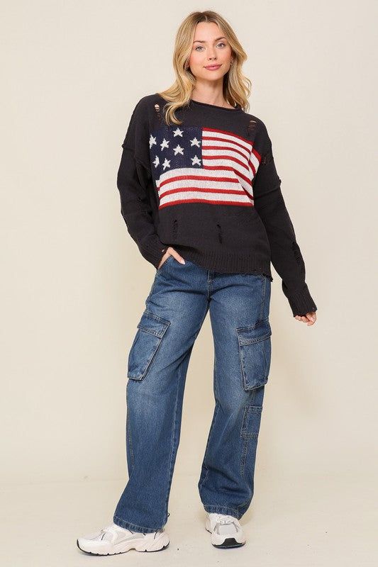 Distressed USA Logo Sweater - us.meeeshop