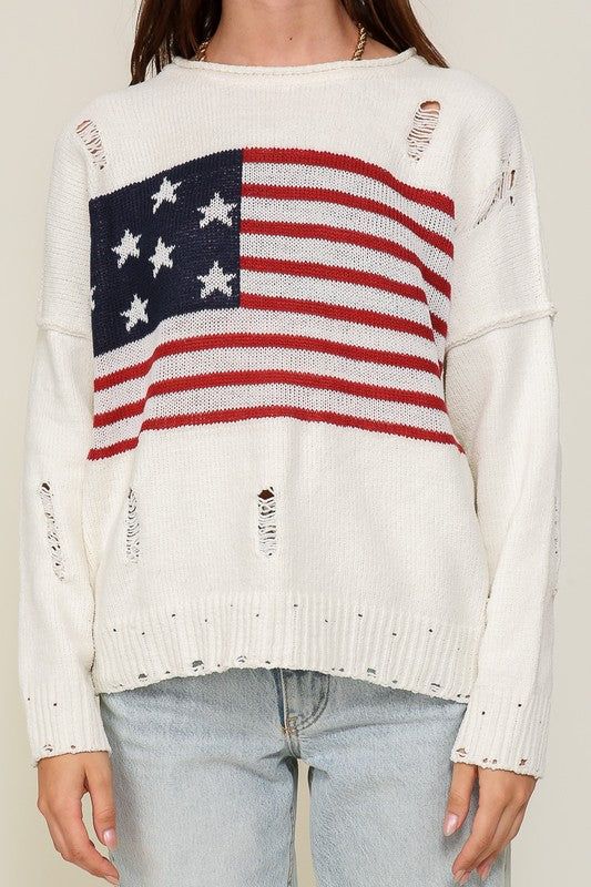 Distressed USA Logo Sweater - us.meeeshop