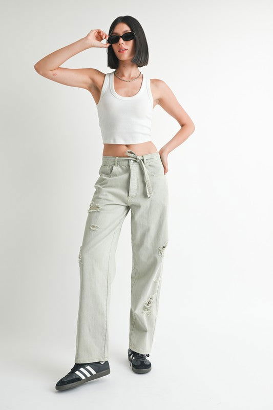 Distressed Wide Leg Pants us.meeeshop - 