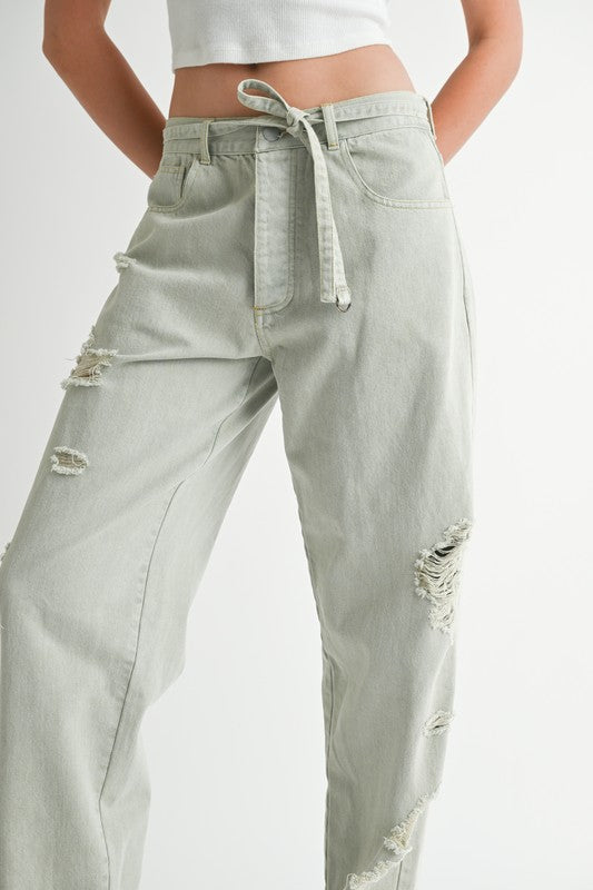 Distressed Wide Leg Pants us.meeeshop - 