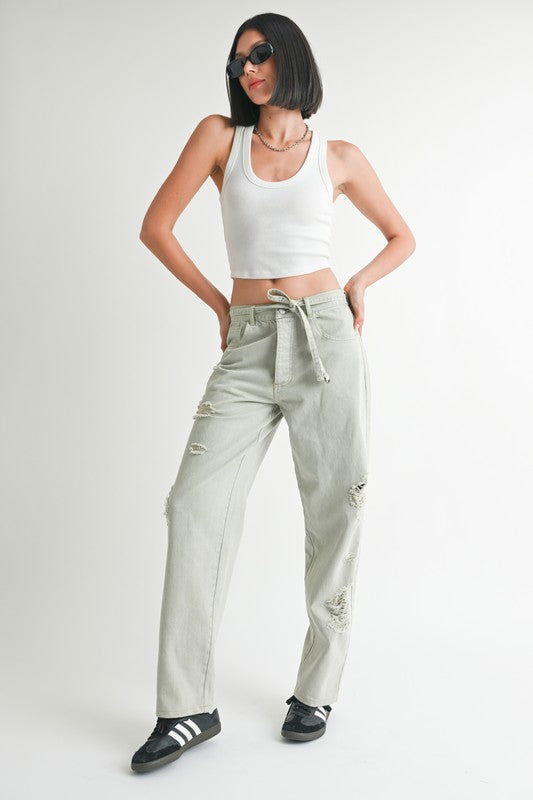 Distressed Wide Leg Pants us.meeeshop - 