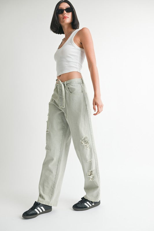 Distressed Wide Leg Pants us.meeeshop - 