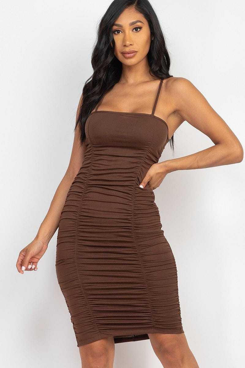 Double Ruched Front And Ruched Back Detail Mini Dress | us.meeeshop