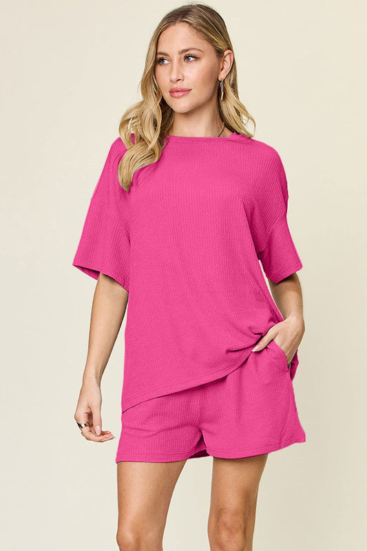 Double Take Basic style Round Neck Solid Set us.meeeshop - Loungewear