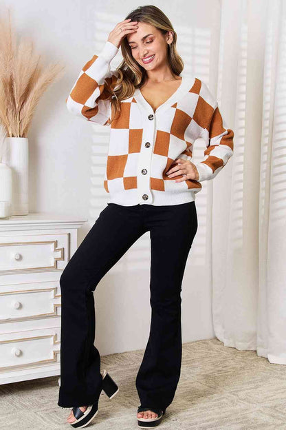 Double Take Button-Up V-Neck Dropped Shoulder Cardigan us.meeeshop - 