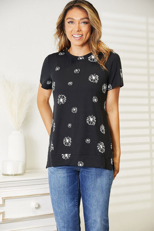 Double Take Dandelion Print Round Neck T-Shirt us.meeeshop - Shirts & Tops