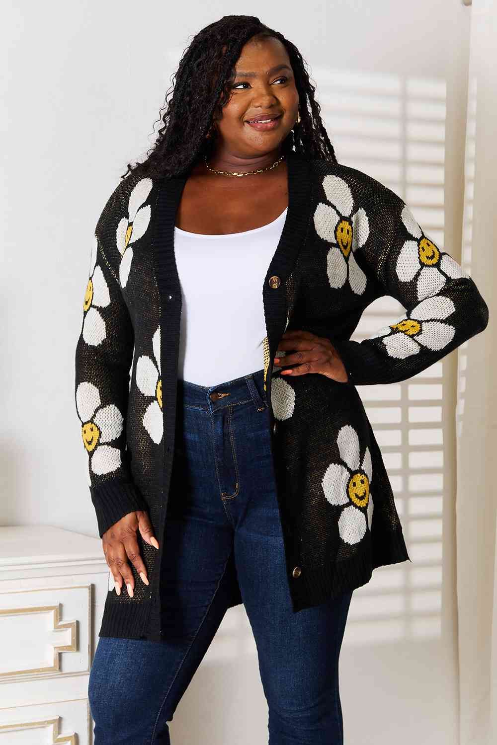 Double Take Floral Button Down Longline Cardigan us.meeeshop - 