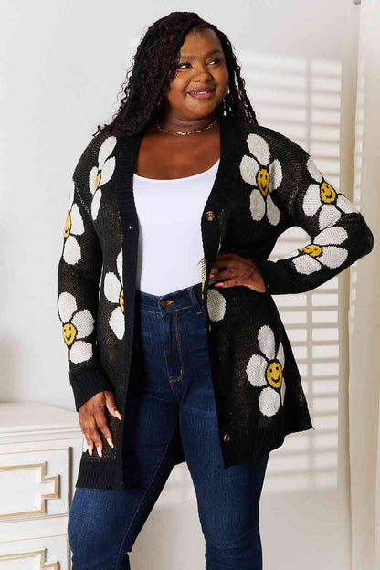 Double Take Floral Button Down Longline Cardigan | us.meeeshop