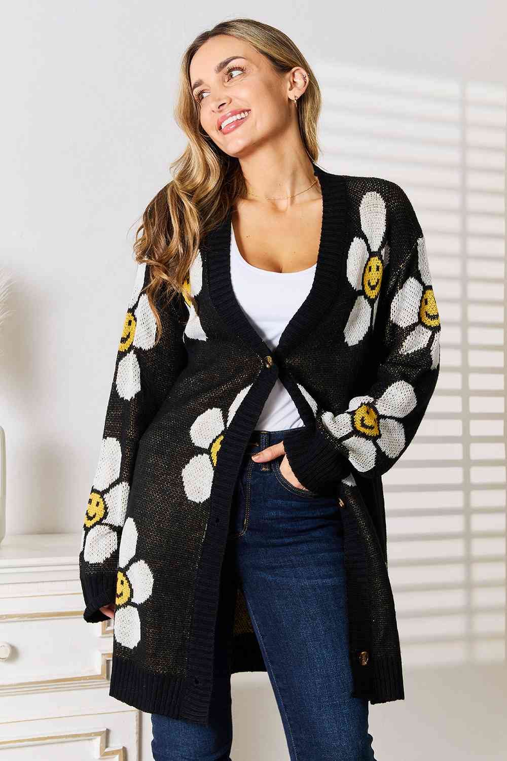 Double Take Floral Button Down Longline Cardigan us.meeeshop - 