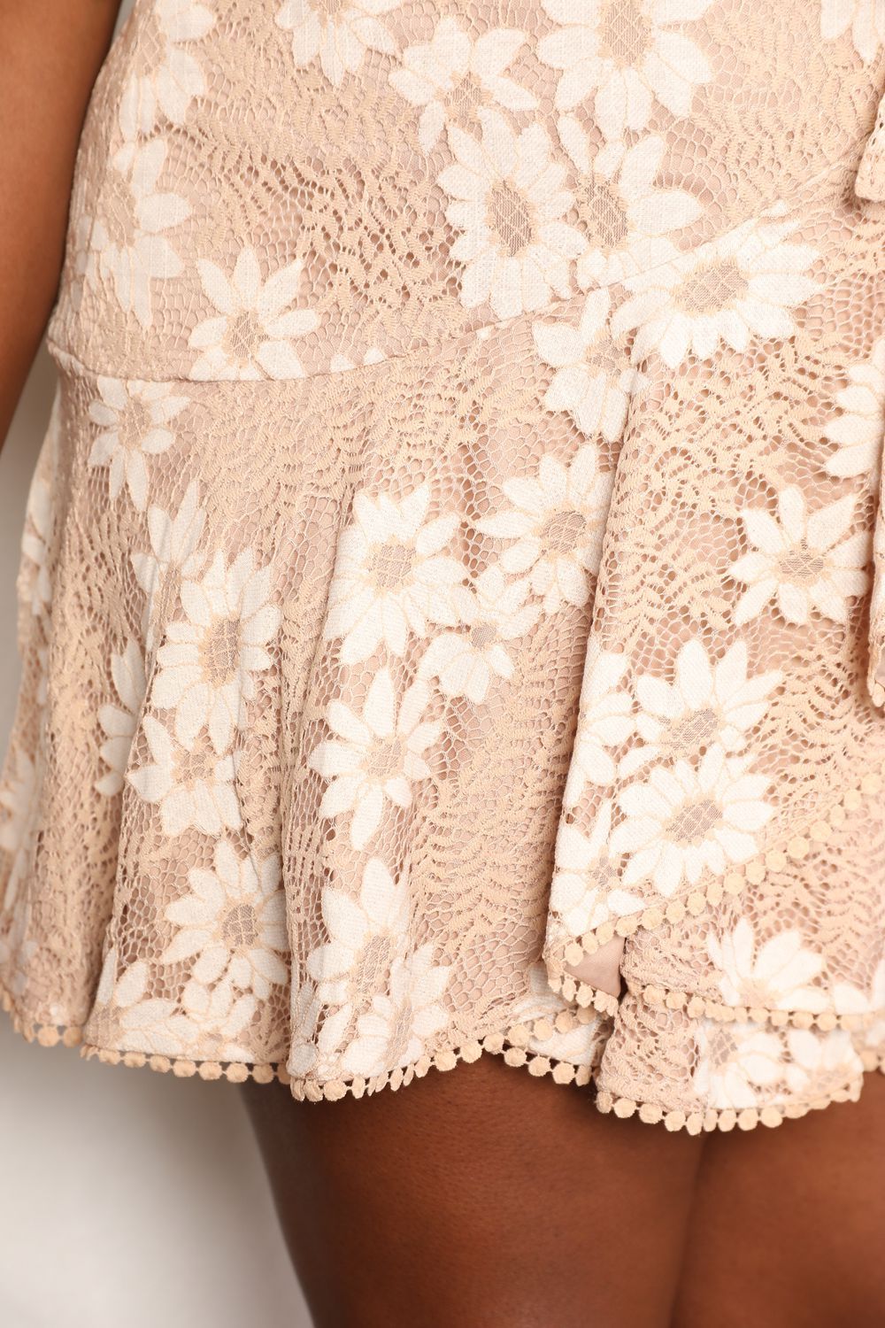 Double Take Floral Lace Pompom Detail Tie-Waist Flutter Sleeve Dress us.meeeshop - 