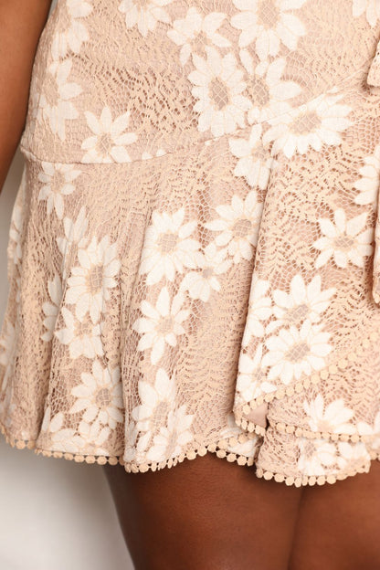 Double Take Floral Lace Pompom Detail Tie-Waist Flutter Sleeve Dress | us.meeeshop