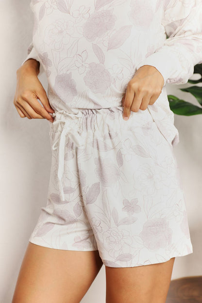 Double Take Floral Long Sleeve Top and Shorts Loungewear Set us.meeeshop - 