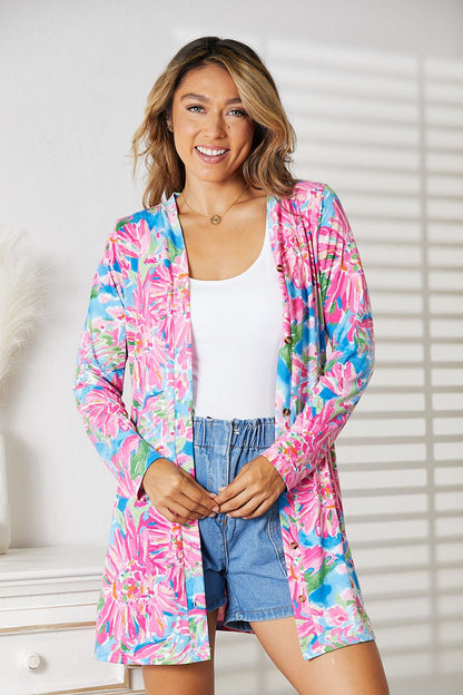 Double Take Floral Open Front Long Sleeve Cardigan | us.meeeshop