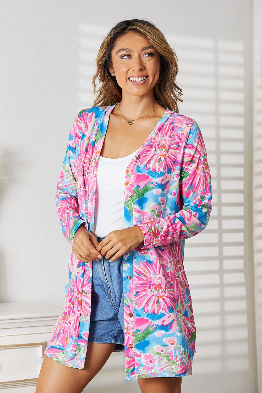 Double Take Floral Open Front Long Sleeve Cardigan us.meeeshop - 