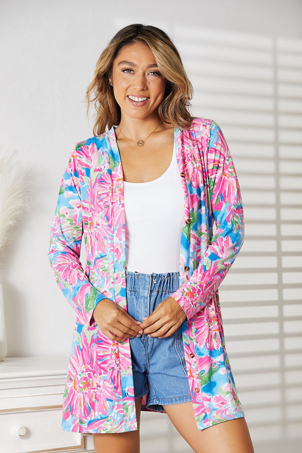 Double Take Floral Open Front Long Sleeve Cardigan us.meeeshop - 