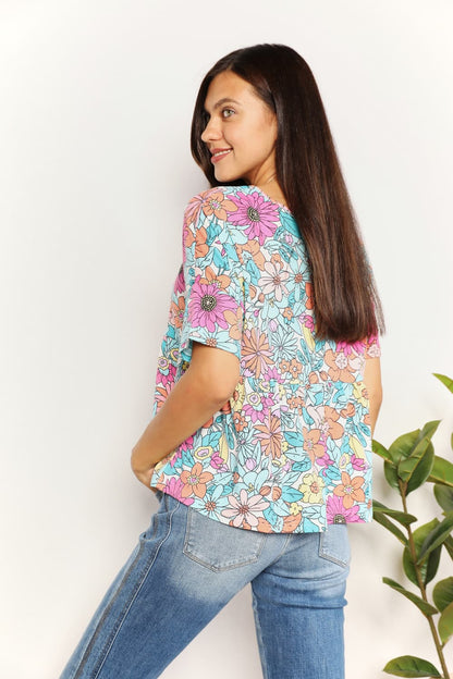 Double Take Floral Round Neck Babydoll Top | us.meeeshop