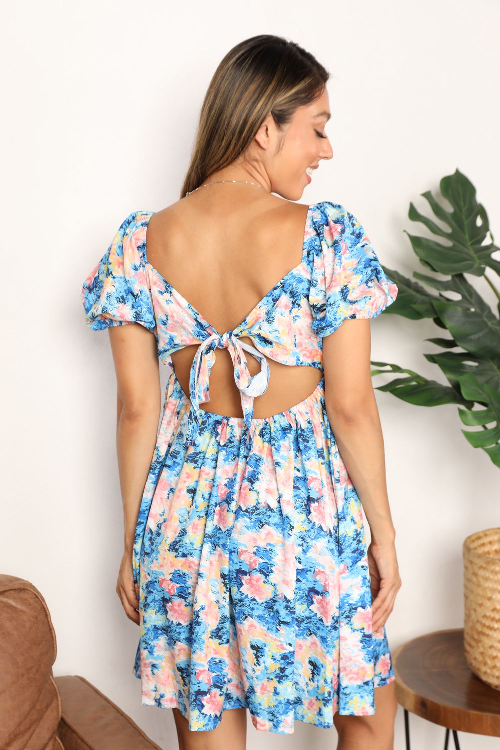 Double Take Floral Square Neck Puff Sleeve Dress | us.meeeshop