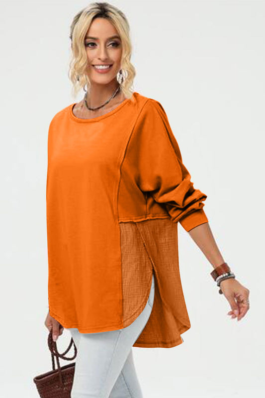 Double Take Full Size Long Sleeve High-Low T-Shirt us.meeeshop - Shirts & Tops