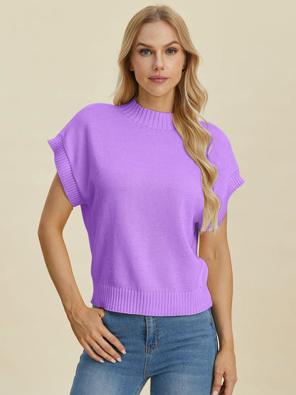 Double Take Full Size Mock Neck Short Sleeve Sweater us.meeeshop - 