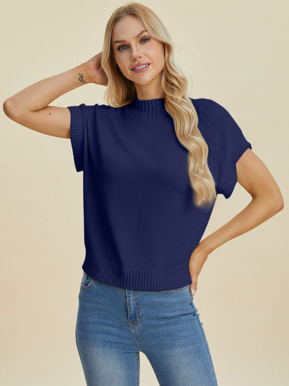 Double Take Full Size Mock Neck Short Sleeve Sweater us.meeeshop - 