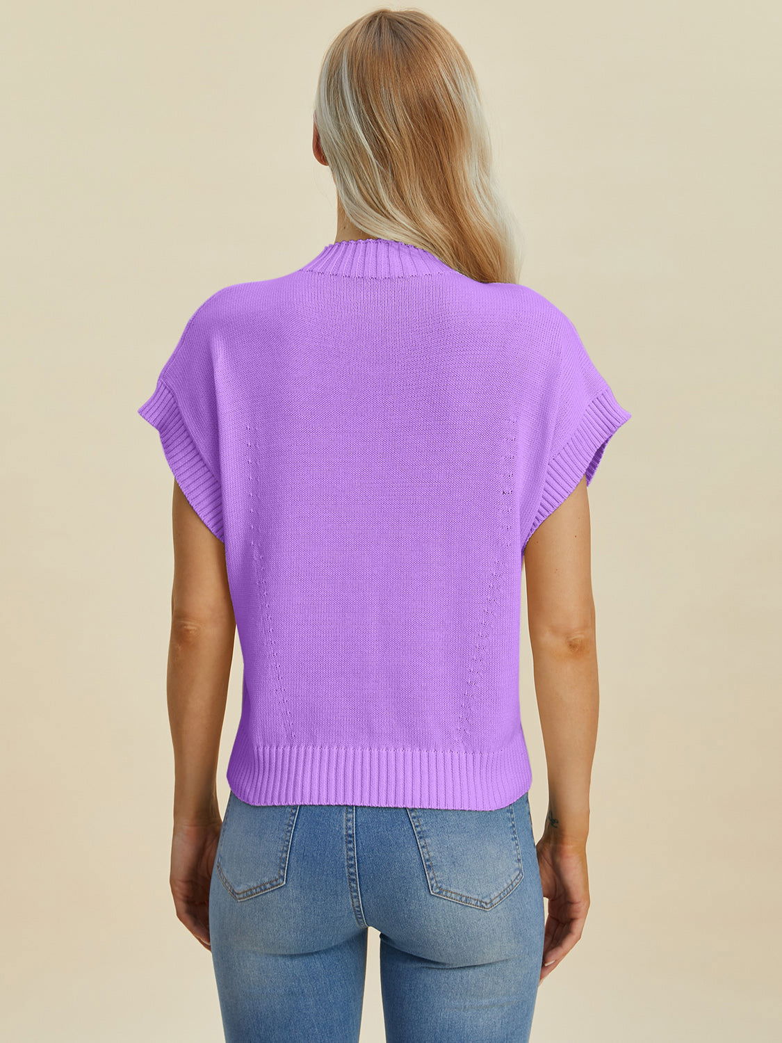 Double Take Full Size Mock Neck Short Sleeve Sweater us.meeeshop - 