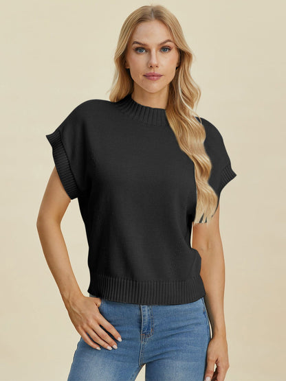 Double Take Full Size Mock Neck Short Sleeve Sweater us.meeeshop - 