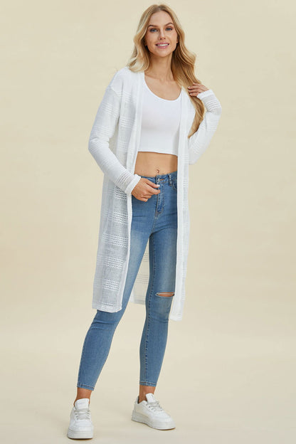 Double Take Full Size Open Front Longline Cardigan us.meeeshop - 